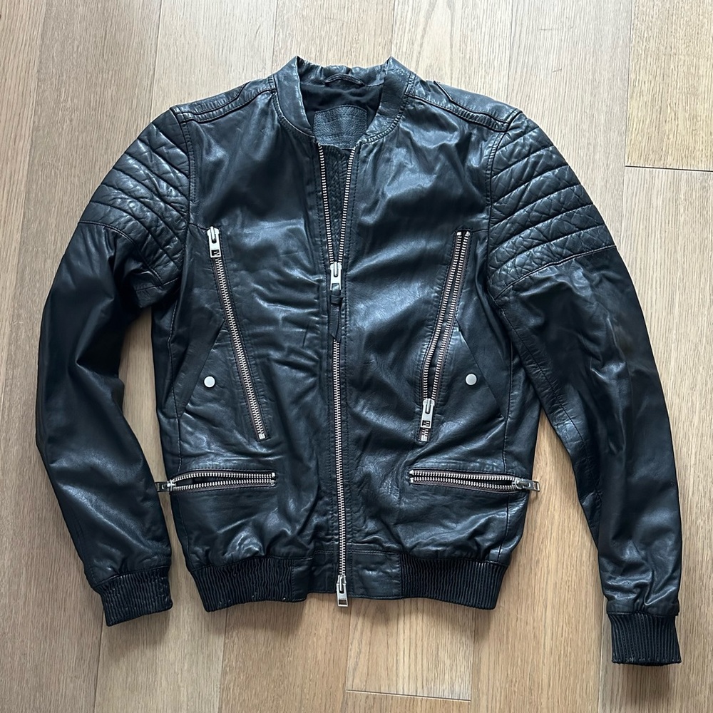 all saints coat like new black leather small